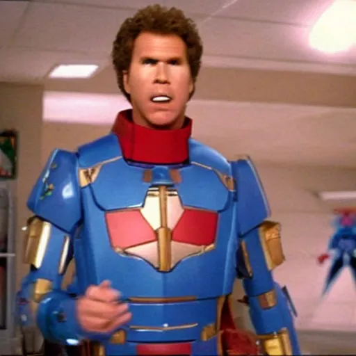 Image similar to will ferrell wearing a gundam suit, live action film