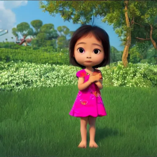 Image similar to A beautiful and cute little thai girl in Pixar artstyle, cgi