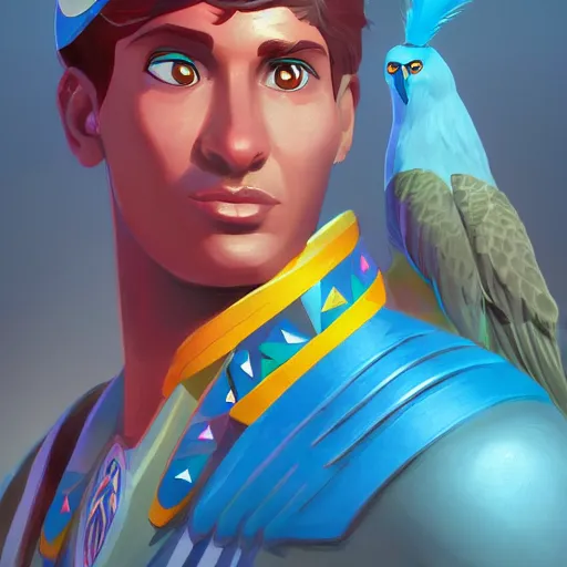 Image similar to portrait of horus, the egyptian god, eagle face, blue feathers, mattepainting concept blizzard pixar maya engine on stylized background splash comics global illumination lighting artstation, sharp focus, lois van baarle, ilya kuvshinov, rossdraws