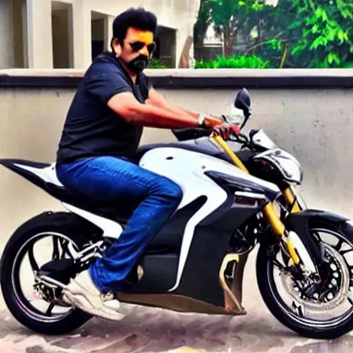 Image similar to ajith kumar actor riding a cool sports bike