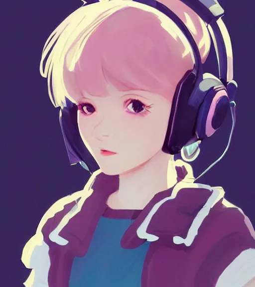 Image similar to beautiful little girl character inspired by 9 0's fashion and by madeline from celeste, art by rossdraws, wlop, ilya kuvshinov, artgem lau, sakimichan and makoto shinkai, concept art, headphones, anatomically correct, extremely coherent, realistic, smooth hd