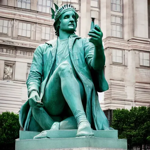 Prompt: (liberty statue sitdown pose) very convincing