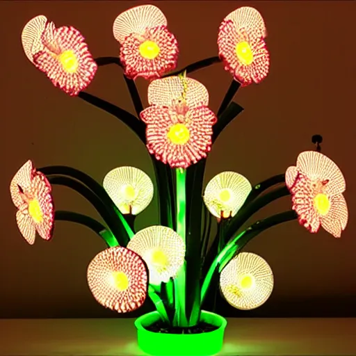 Prompt: mechanical, cybertronic, led orchid flower, glowing