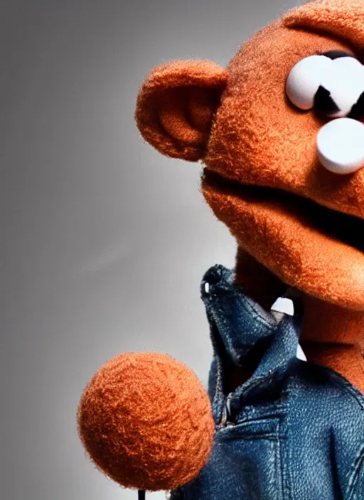 Image similar to photo of eminem as a muppet with a microphone