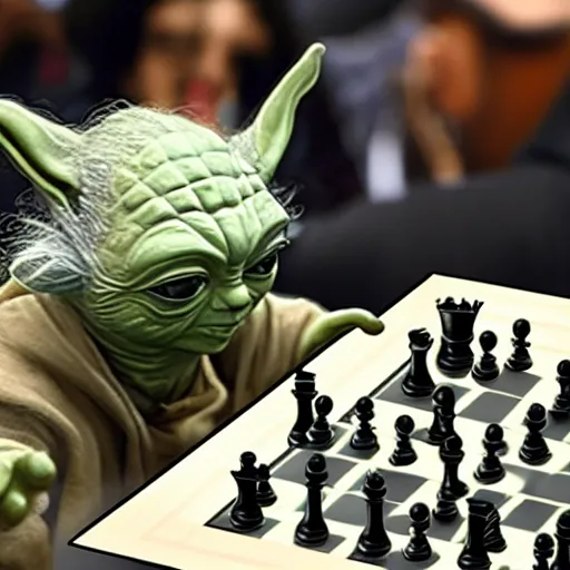 Image similar to photo of yoda playing chess against putin