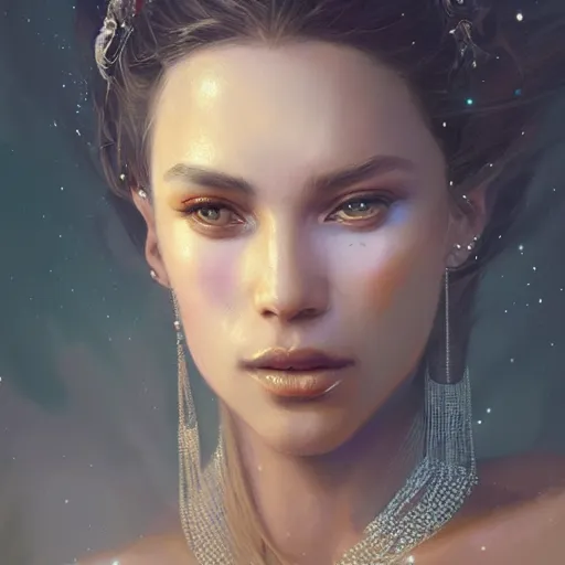 Image similar to a beautiful portrait of a goddess with diamond skin by greg rutkowski and raymond swanland, trending on artstation, ultra realistic digital art