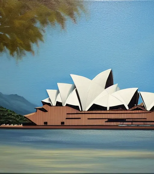 Image similar to the sydney opera house in guadalajara, oil painting