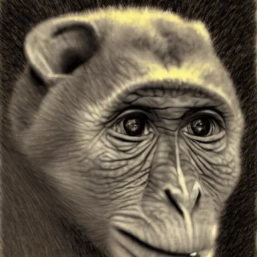 Image similar to Joe Rogan as a half monkey talking into a microphone, single subject, portrait, intricate, highly detailed, concept art, smooth, sharp focus, pencil art