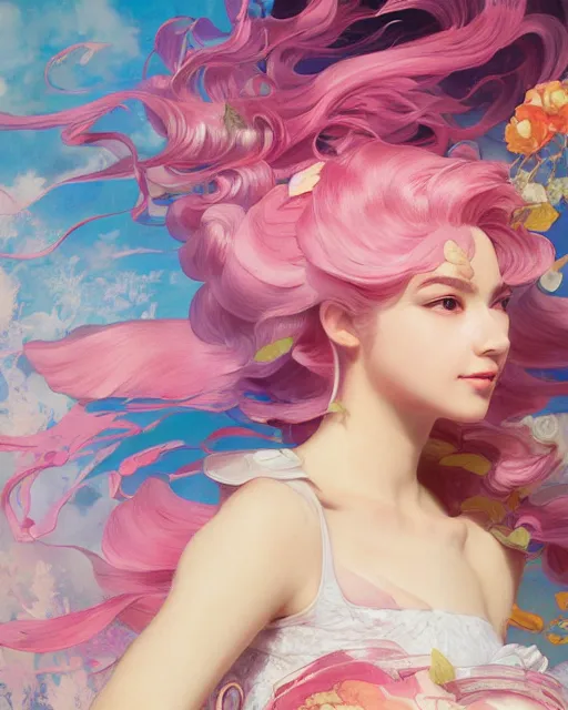 Image similar to princess peach, pink, splash aura in motion, floating pieces, painted art by tsuyoshi nagano, greg rutkowski, artgerm, alphonse mucha, spike painting