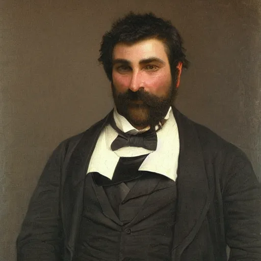 Prompt: detailed portrait painting of gentleman orc with green skin wearing brown tuxedo by William-Adolphe Bouguereau