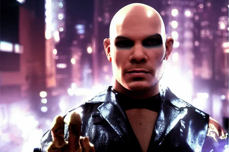 Image similar to cyborg - pitbull mr. worldwide in a ps 2 game, in 2 0 5 5, y 2 k cybercore, industrial low - light photography, still from a ridley scott movie