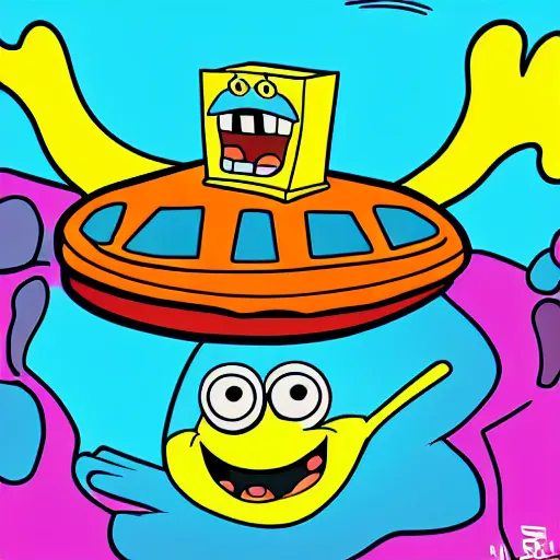 sponge bob driving an alien mothership in cartoon | Stable Diffusion ...