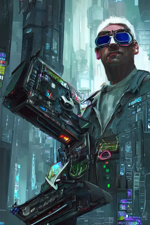 Image similar to manfred clynes as a cyberpunk cyborg