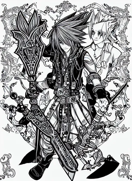 Image similar to joe biden as a kingdom hearts keyblade villain, official square enix hand painted line art, intricate design, high definition, delicate patterned, fantasy, fashionable rpg clothing