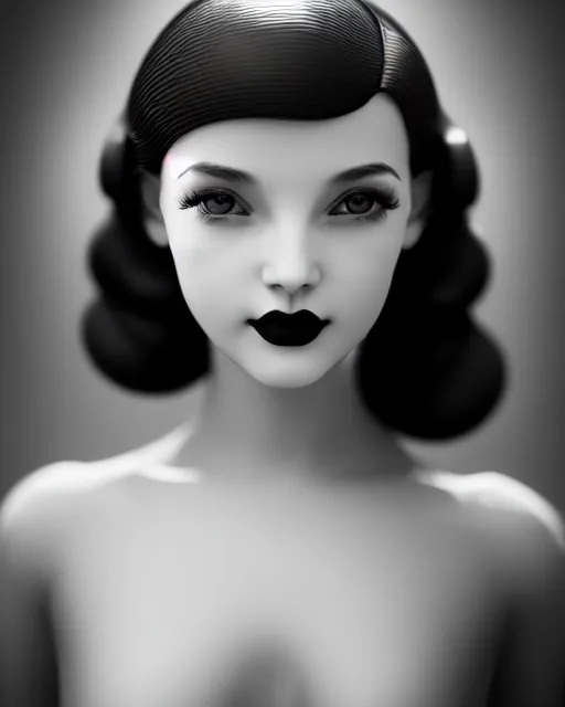 Image similar to black and white dreamy young beautiful female artificial intelligence, cinematic, rim light, photo - realistic, elegant, high detail, 8 k, masterpiece, photo taken in 1 9 3 0
