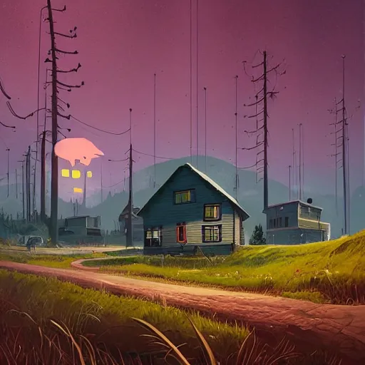 Image similar to a building in a stunning landscape by simon stalenhag, high contrast, detailed, digital paint