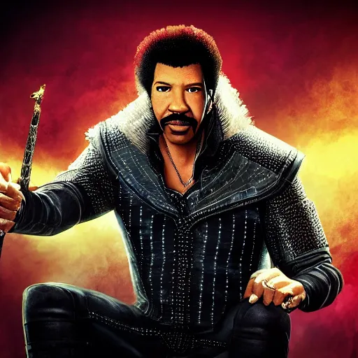 Image similar to lionel richie in the style of the witcher 3 game