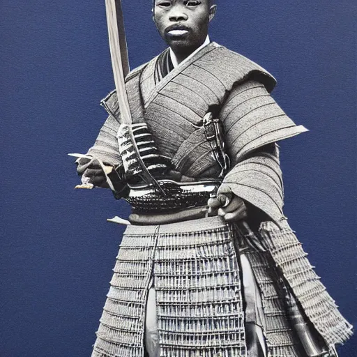 Image similar to oscar ukonu, beautiful samurai made with blue african ball point pen