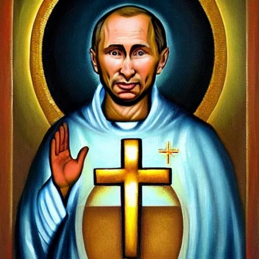 Prompt: a holy painting of putin.