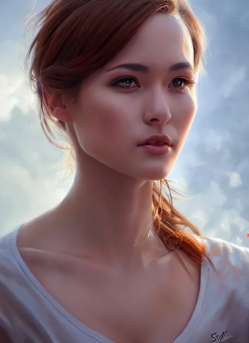 Image similar to high angle photo of a gorgeous young woman in the style of stefan kostic, realistic, sharp focus, 8 k high definition, insanely detailed, intricate, elegant, art by stanley lau and artgerm