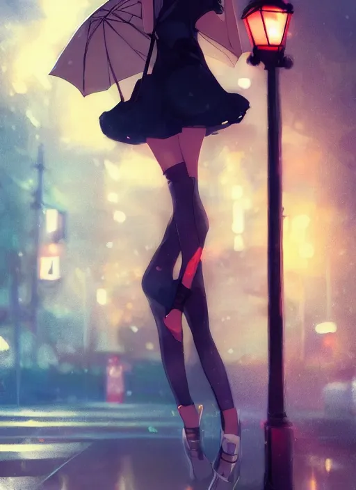 Image similar to listening to music at 2 am, night, pretty girl, pose, rain, lofi, lofi, peaceful, street light, anime key visual, poster, street wears, anime, by wlop, high quality, 4 k, trending, trending on artstation