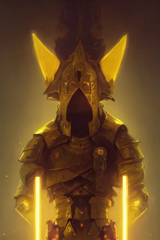 Prompt: A fancy portrait of a yellow glowing holy knight by Greg Rutkowski, Sung Choi, Mitchell Mohrhauser, Maciej Kuciara, Johnson Ting, Maxim Verehin, Peter Konig, 8k photorealistic, cinematic lighting, HD, high details, dramatic, trending on artstation