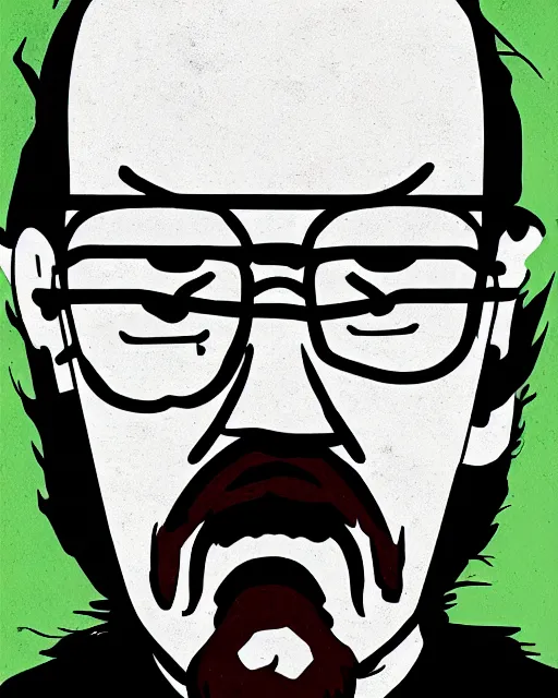 Image similar to portrait of walter white in the style of justin roiland. ugly, creepy, demonic, horror. cinematic lighting. style of rick & morty. photographic, photography. by justin roiland