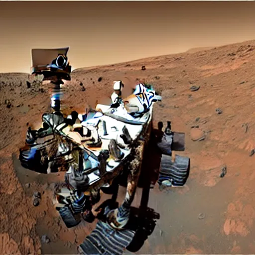 Prompt: extremely detailed photo of mars rover next to carl sagan, detailed face