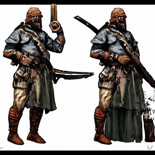 Image similar to Full body concept art of A High fantasy WW1 dwarve soldier holding a enchanted rifle trending on artstation deviantart Pinterest detailed High Resolution HD 8k