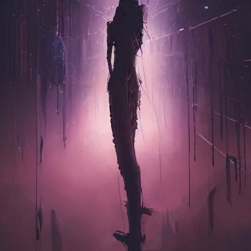 Image similar to it isn't all bad. darkness is where the stars are, set in the future 2 1 5 0, highly detailed face, very intricate, symmetrical, cinematic lighting, award - winning epic painting, painted by mandy jurgens, pan futurism, dystopian, bold colors, dark vibes, cyberpunk, groovy vibe, wispy smoke, anime aesthetic, featured on artstation