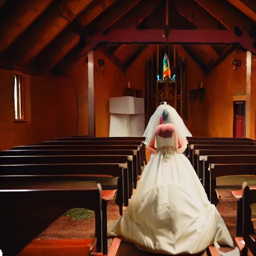 Image similar to a rhinoceros wearing a tiny suit in a wedding chapel, photo realistic, detailed, cinematic lighting, kodachrome