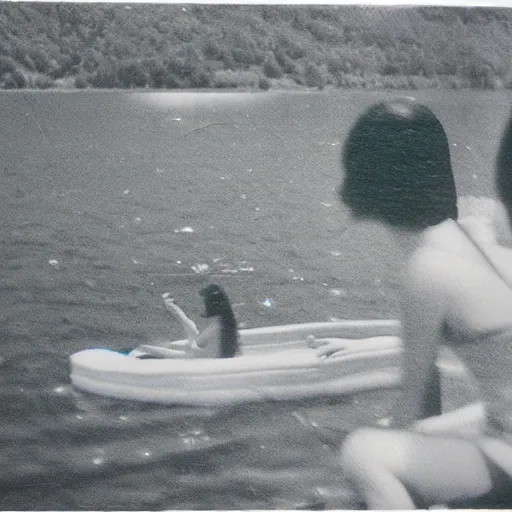 Image similar to alien spying on the girls on the lake, top secret style photo, realistic, 7 0 s