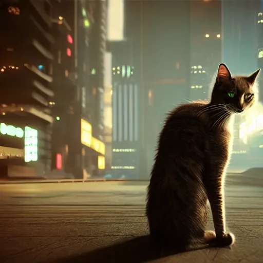 Image similar to cyberpunk cat, ethereal lights, unreal engine, sharp focus, octane render