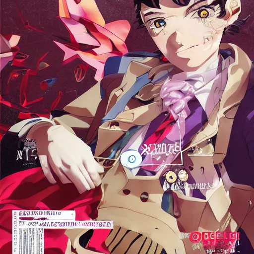 Image similar to Magazine Cover Anime key visual of a Gucci girl; official media; typography; drawn by Hirohiko Araki; Jojo's Bizarre Adventure; Jojolion, portrait, made by Stanley Artgerm Lau, WLOP, Rossdraws, James Jean, Andrei Riabovitchev, Marc Simonetti, Yoshitaka Amano, ArtStation