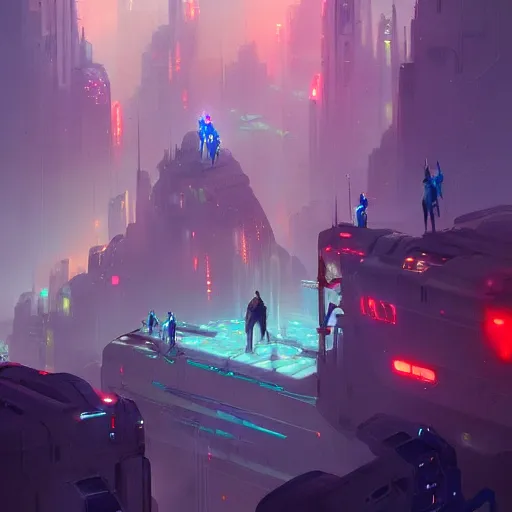 Image similar to crowded place, people, cyberpunk, bionics, augments, lights, cables, colorful, vivid, imposing, epic, digital painting, artstation, concept art, by peter mohrbacher and wlop and rhads,