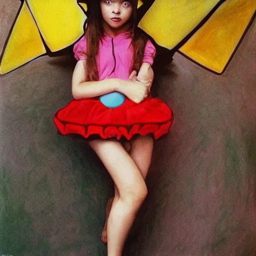 Image similar to girl in a pikachu costume, art by Annie Libovitz and Alhpnse Mucha,