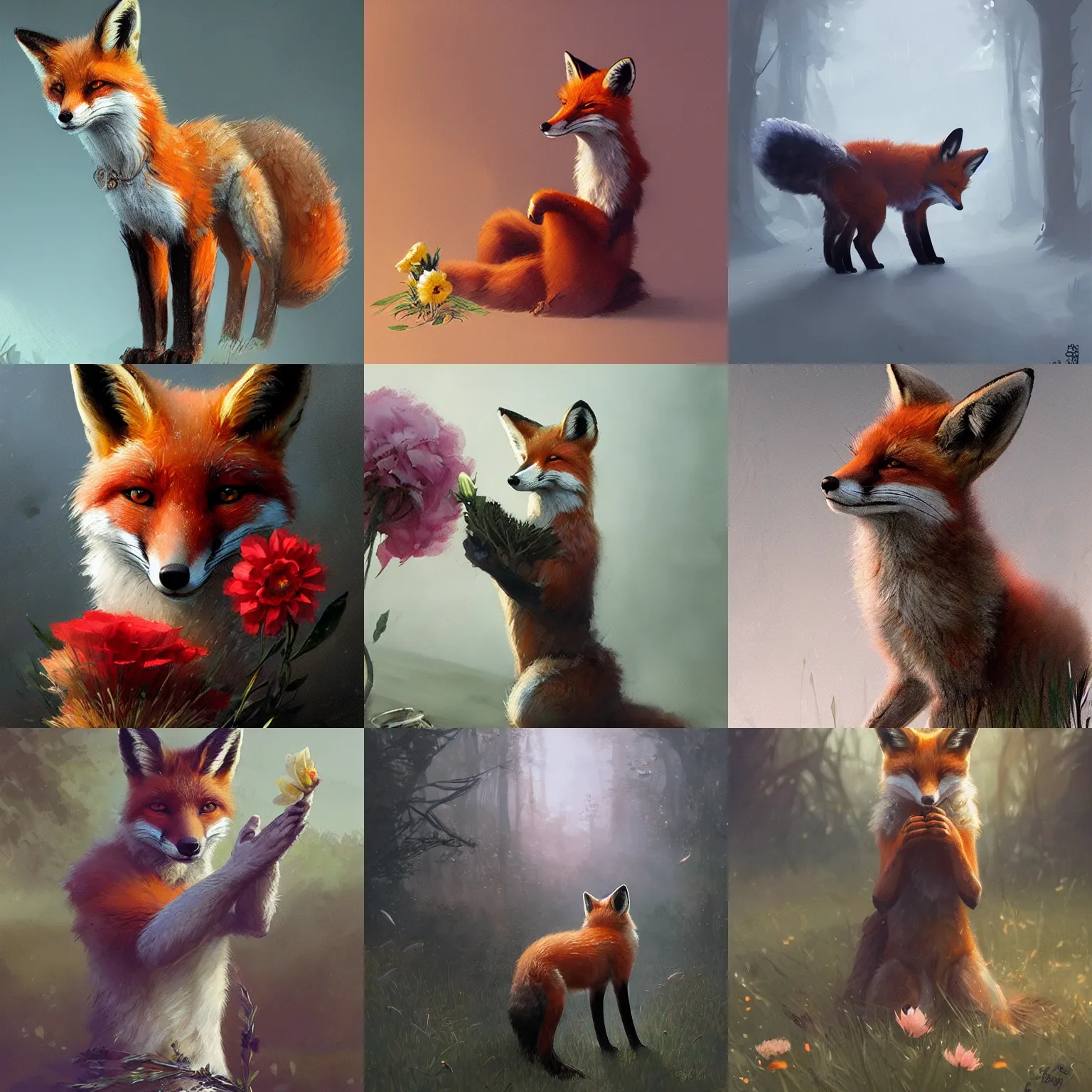 Prompt: a fox holding a flower, by stanley lau and greg rutkowski