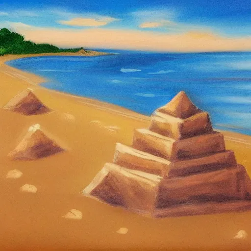 Image similar to sand castles by the sea, by bob ross,