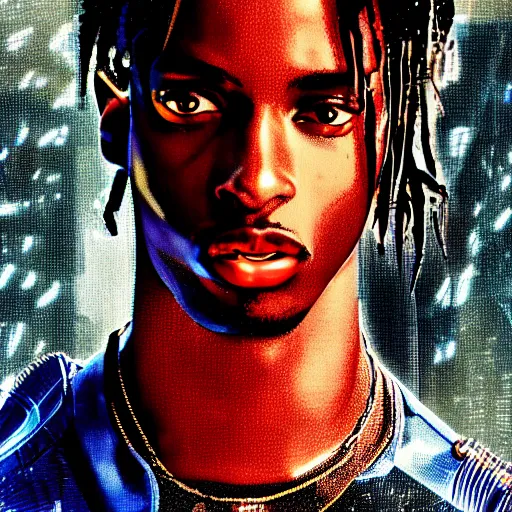 Image similar to playboi carti in cyberpunk style digital art 4 k the detailed super realistic