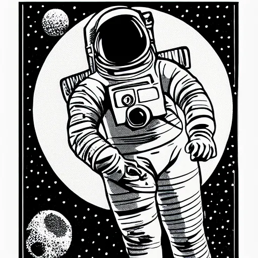 Image similar to an astronaut in space, drawn with dots, art, minimalist,