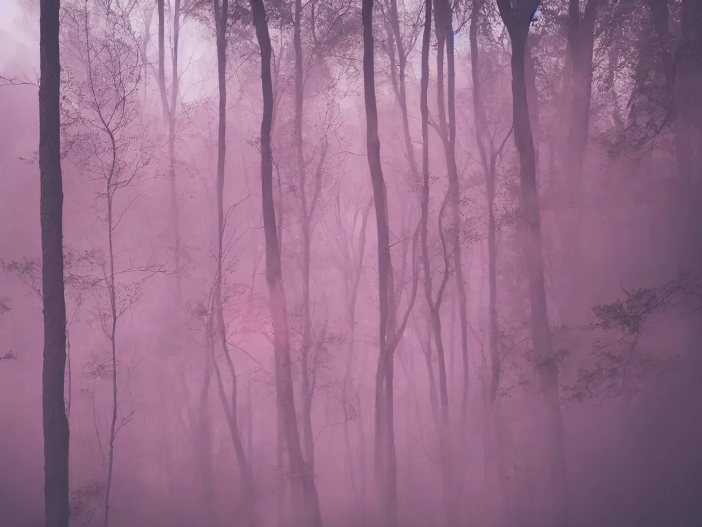 Prompt: forest in pink smoke