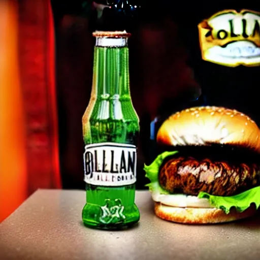 Image similar to studio photograph bottle boylan soda and a hamburger