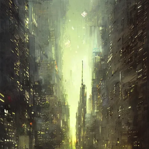 Image similar to A giant cityscape, by Greg Rutkowski and Dave McKean