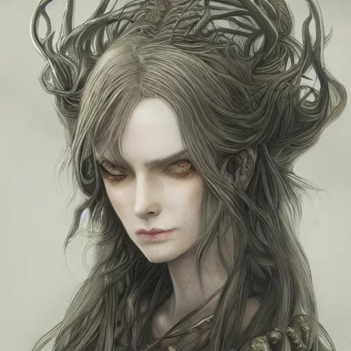 Image similar to portrait of a ranni the witch from elden ring, baroque style, elegant, beautiful, mesmerizing, concept art, highly detailed, artstation, behance, deviantart, inspired by innocent manga, inspired by castlevania concept art, trending, ayami kojima, shinichi sakamoto