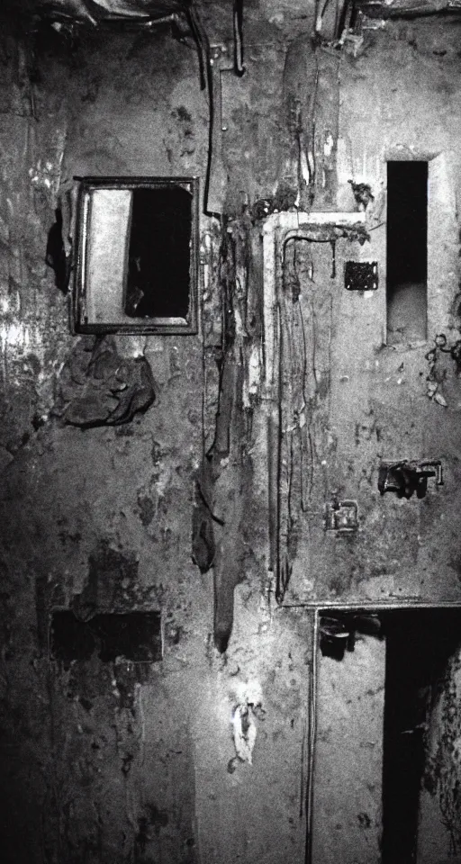 Prompt: bathroom stall in a totally filthy underground techno club in berlin, 1 9 8 6