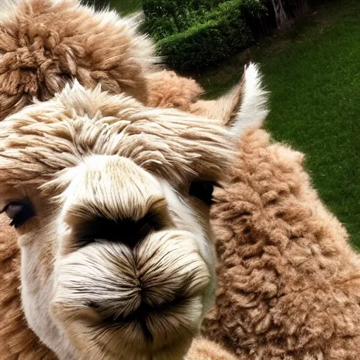 Image similar to the last selfie ever taken but it's an alpaca