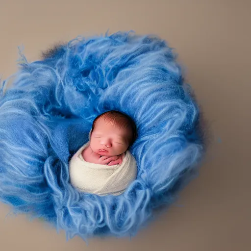 Image similar to beautiful photography of newborn, blue colors, hyper realistic, 8 0 mm, studio lighting