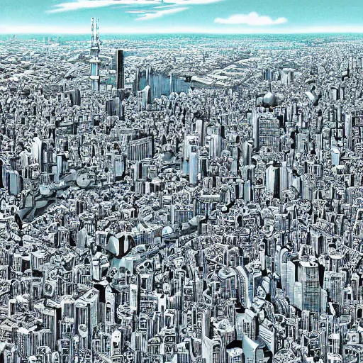 Image similar to a hyper-detailed digital masterpiece of Tokyo by kentaro miura