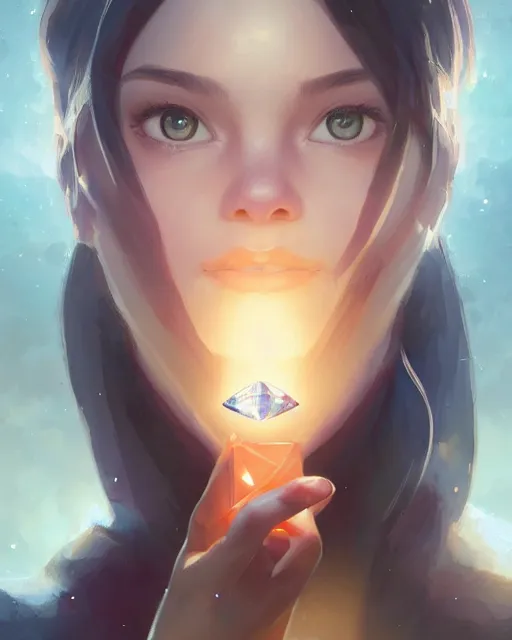 Image similar to a detailed image of an attractive!!!! girl holding a crystal containing all of reality, by greg rutkowski artgerm ross tran ilya kuvshinov. 7 0 mm, volumetric lighting, digital art, subtle and detailed