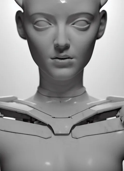 Image similar to a bloody statue made of white marble, of an gorgeous futuristic cybernetic angel girl, prostheses, transhumanism, full body shot, perfect symmetrical body, perfect symmetrical face, hyper realistic, hyper detailed, by quentin tarantino by johannen voss, by michelangelo, octane render, blender, 8 k